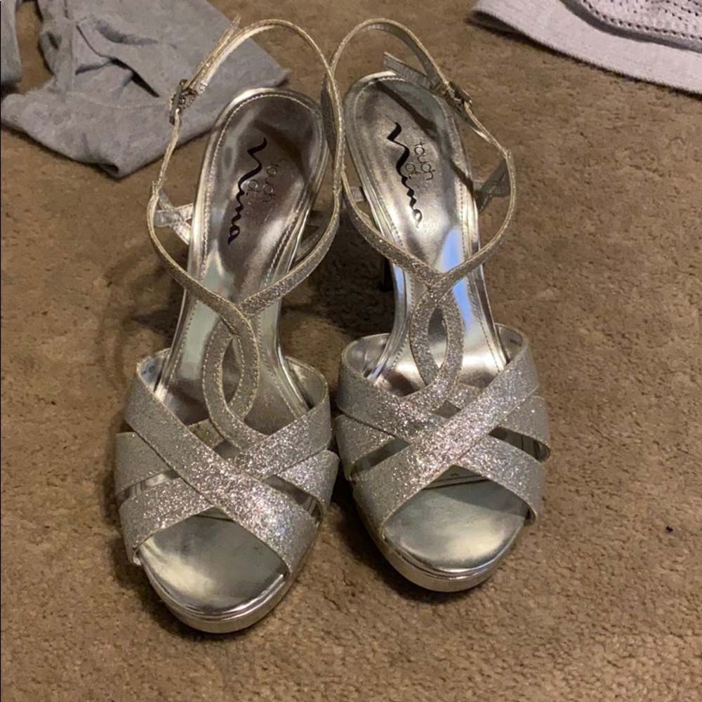 Silver sparkly heels